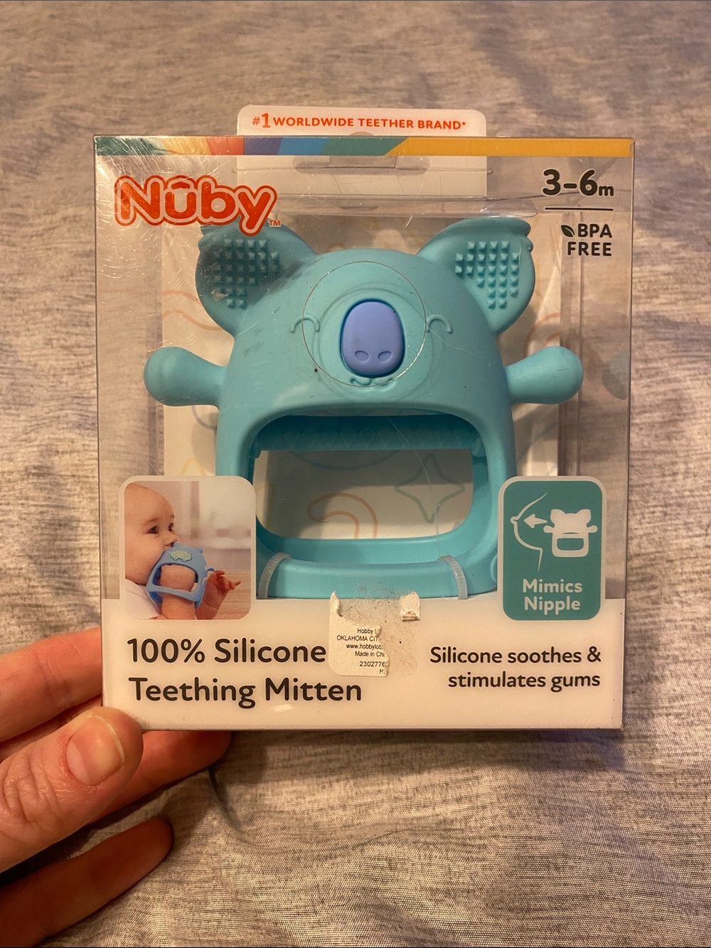 Nuby Mini Wrist Grip Teething Mitten - Silicone Teether BPA Free 3-6 Mths NEW